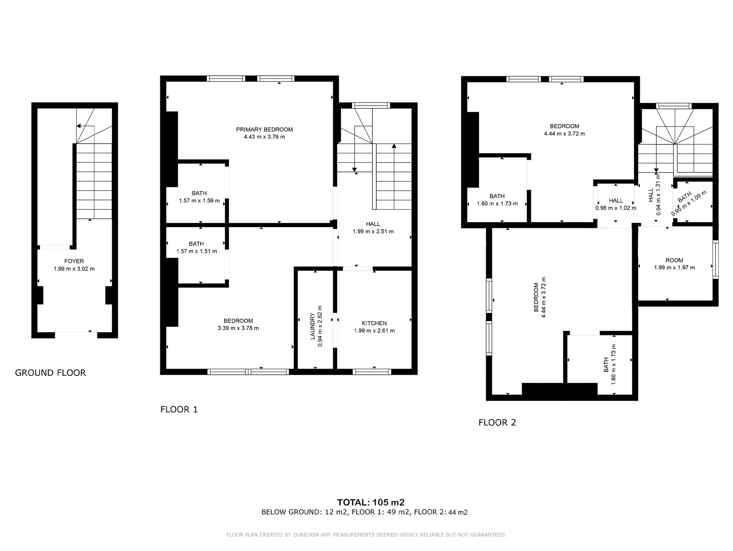 Professional floor plan of a three-storey property, showing labelled rooms and measurements.